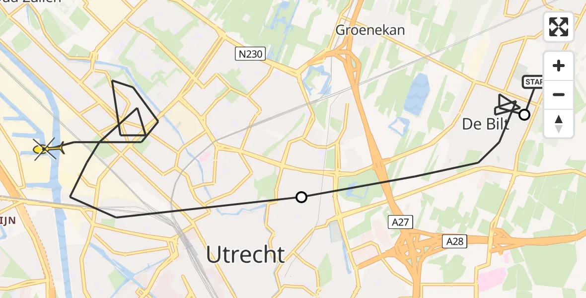 Routekaart van de vlucht: Politieheli naar Utrecht