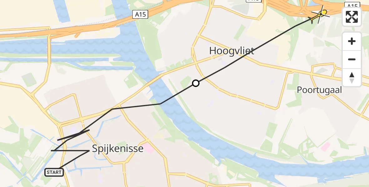 Routekaart van de vlucht: Politiehelikopter naar Pernis