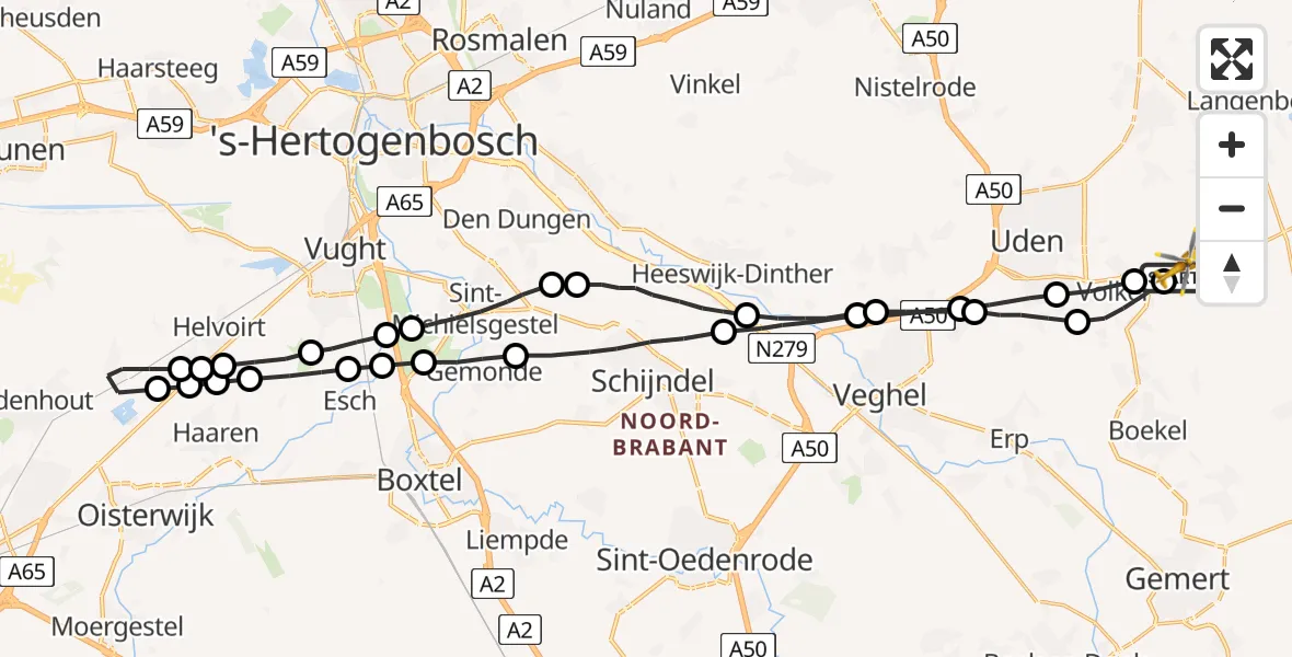 Vluchtroute Traumahelikopter Vliegbasis Volkel - Vliegbasis Volkel, 03 april 2023, 15:06