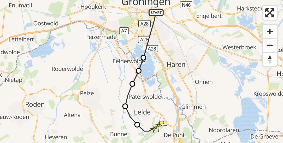 Routekaart van de vlucht: Lifeliner 4 naar Groningen Airport Eelde