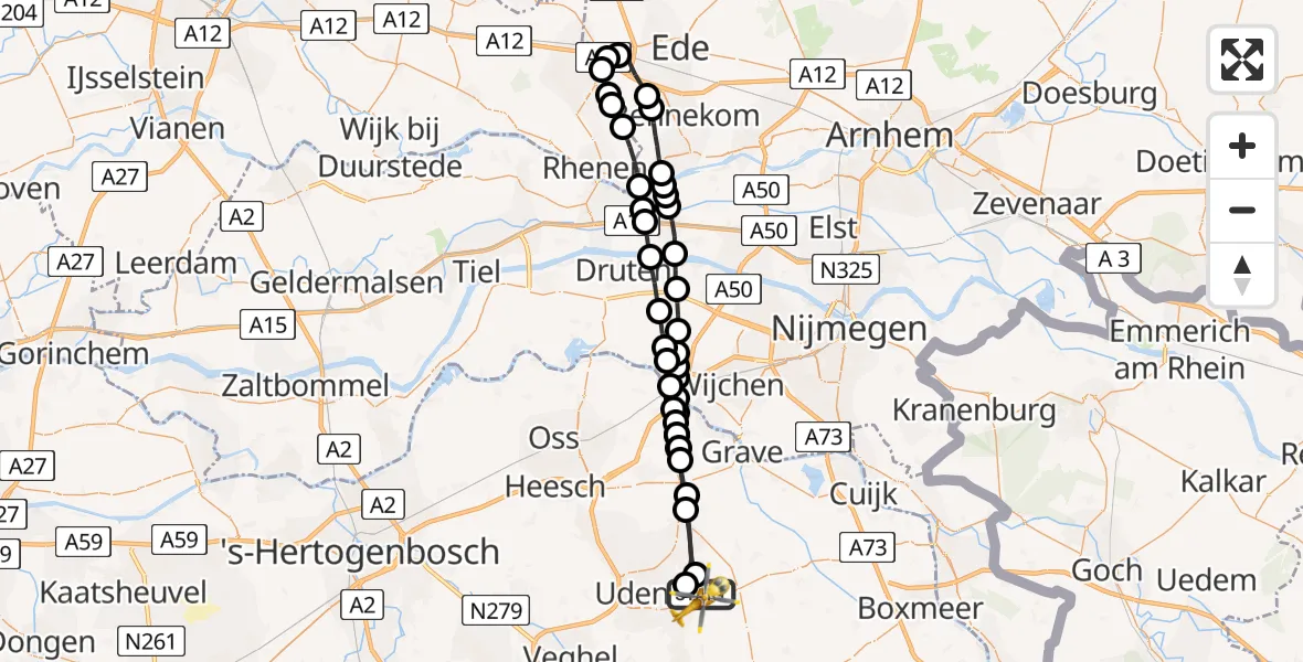 Vluchtroute Traumahelikopter Vliegbasis Volkel - Vliegbasis Volkel, 03 april 2023, 18:24