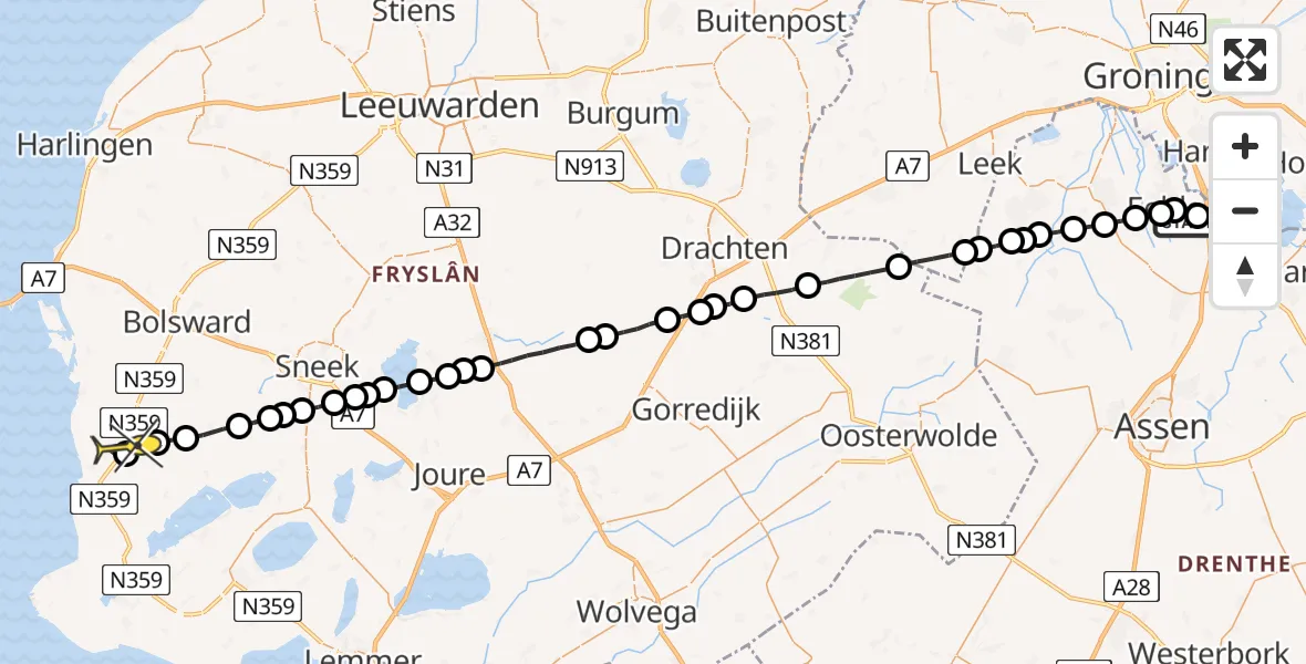 Routekaart van de vlucht: Lifeliner 4 naar Workum