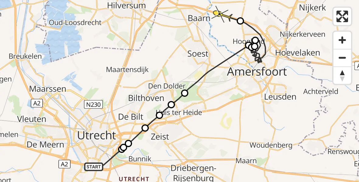 Routekaart van de vlucht: Politiehelikopter naar Bunschoten-Spakenburg