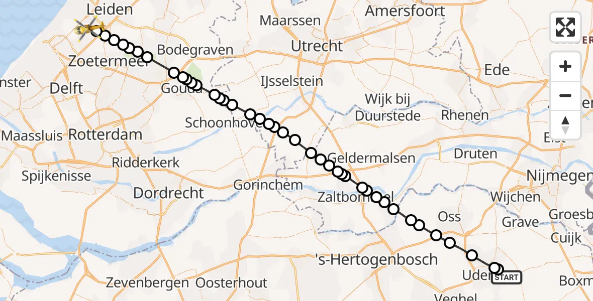 Vluchtroute Traumahelikopter Vliegbasis Volkel - Voorschoten, 04 april 2023, 02:21