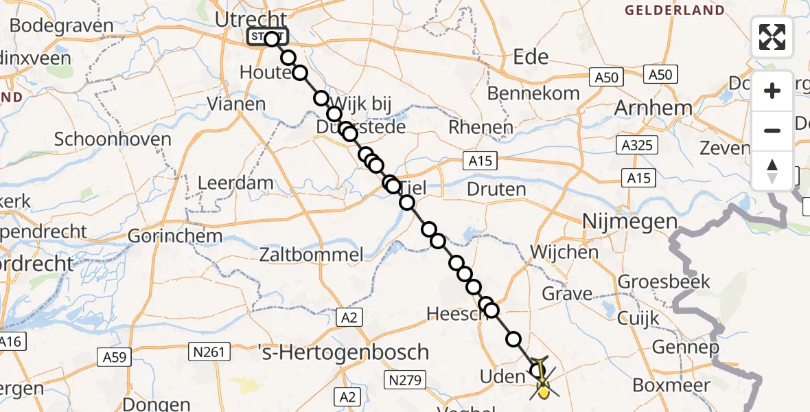 Routekaart van de vlucht: Lifeliner 3 naar Vliegbasis Volkel