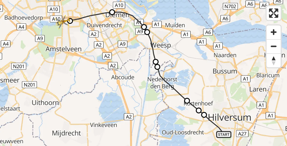 Vluchtroute Traumahelikopter Hilversum - VU Medisch Centrum Amsterdam, 04 april 2023, 08:02