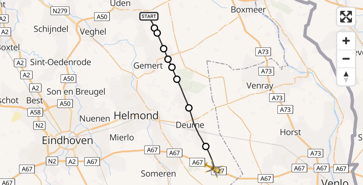 Vluchtroute Traumahelikopter Odiliapeel - Liessel, 04 april 2023, 08:40