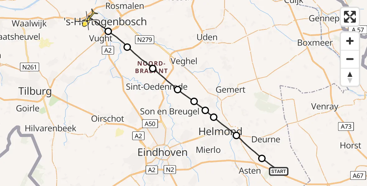Routekaart van de vlucht: Lifeliner 3 naar 's-Hertogenbosch