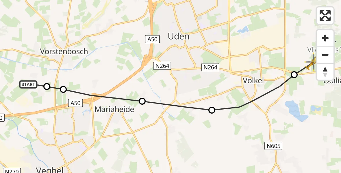 Vluchtroute Traumahelikopter Heeswijk-Dinther - Vliegbasis Volkel, 04 april 2023, 10:43