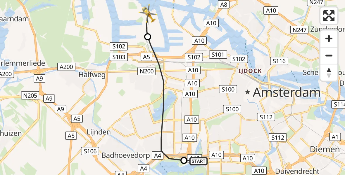 Vluchtroute Traumahelikopter VU Medisch Centrum Amsterdam - Amsterdam Heliport, 04 april 2023, 11:15