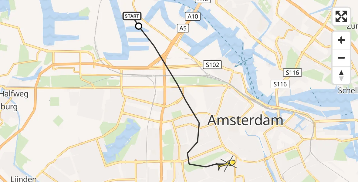 Routekaart van de vlucht: Lifeliner 1 naar Amsterdam