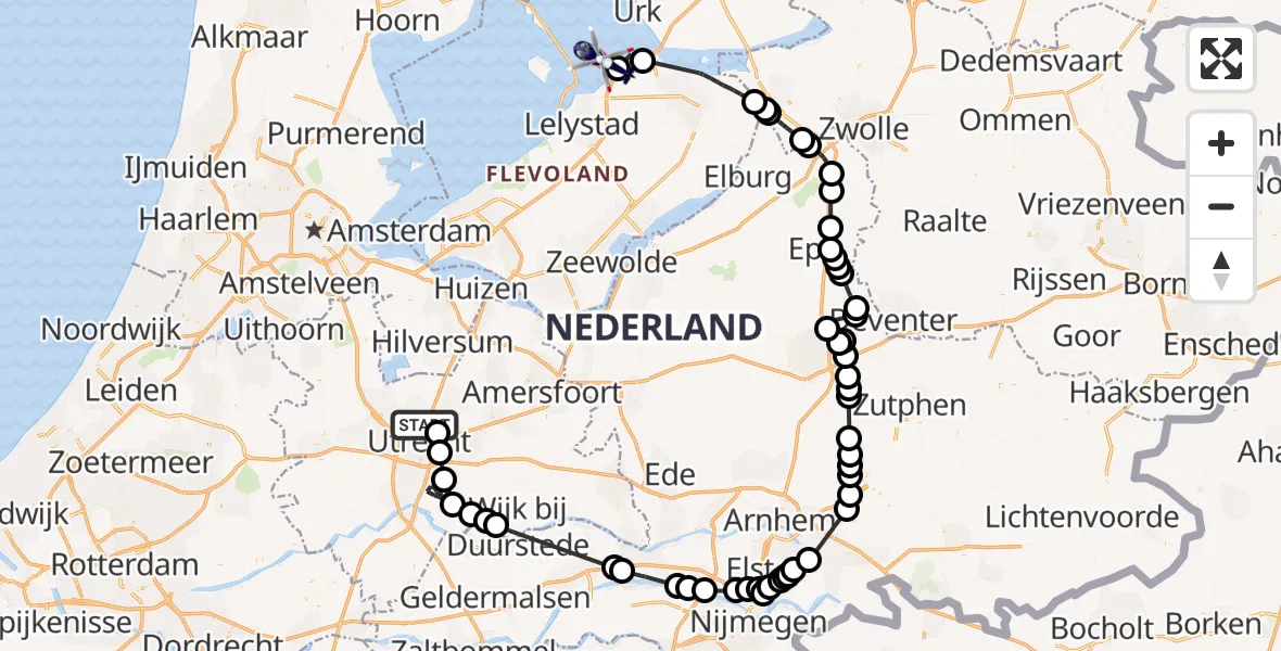 Vluchtroute Politiehelikopter Utrecht - Lelystad, 04 april 2023, 12:01