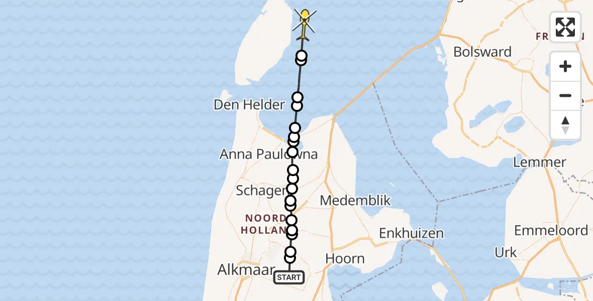 Routekaart van de vlucht: Politiehelikopter naar Oosterend