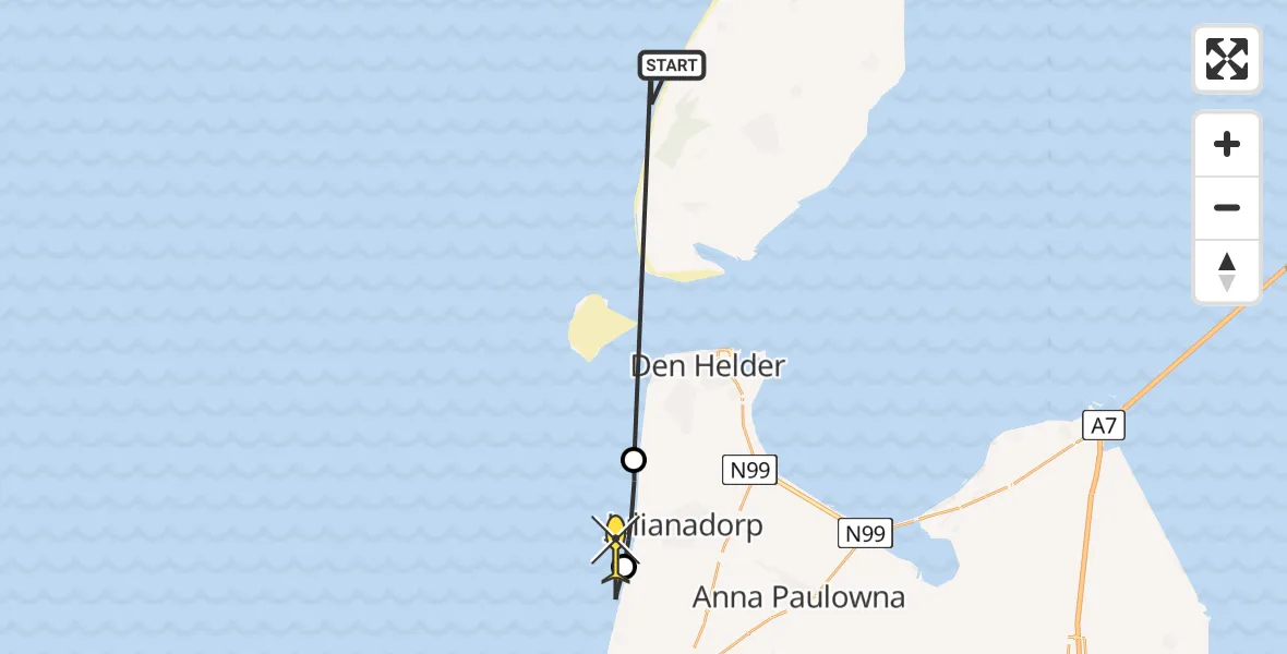 Routekaart van de vlucht: Politiehelikopter naar Callantsoog