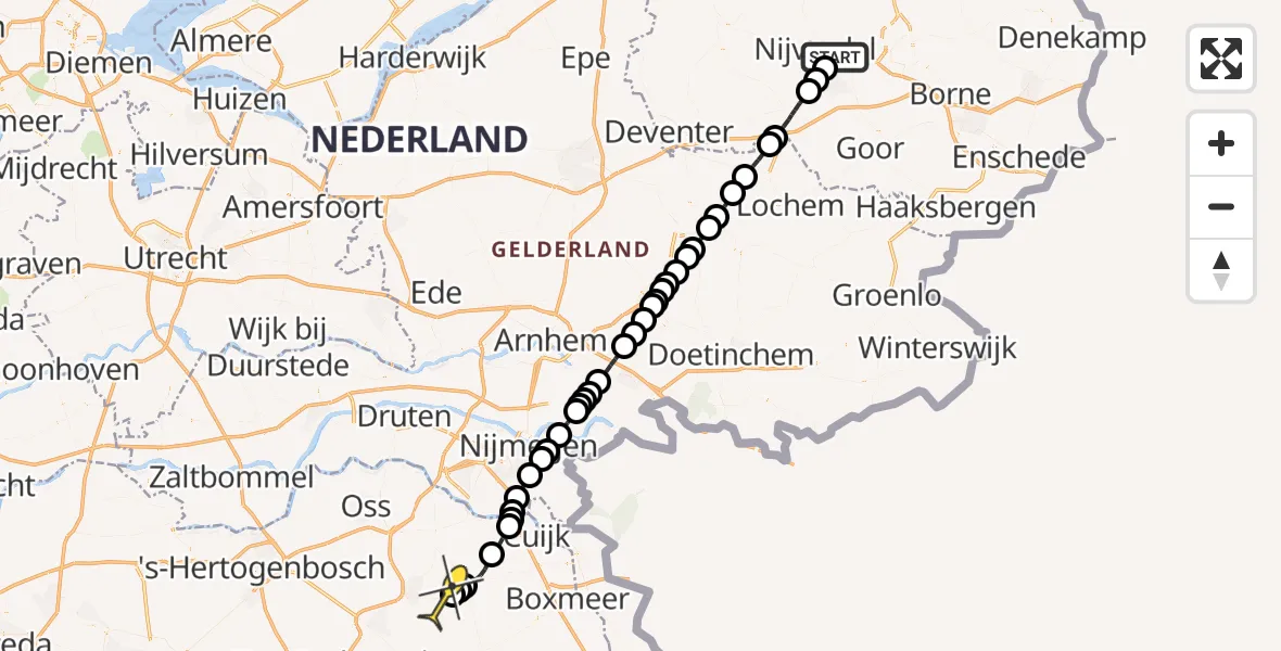Routekaart van de vlucht: Lifeliner 3 naar Vliegbasis Volkel