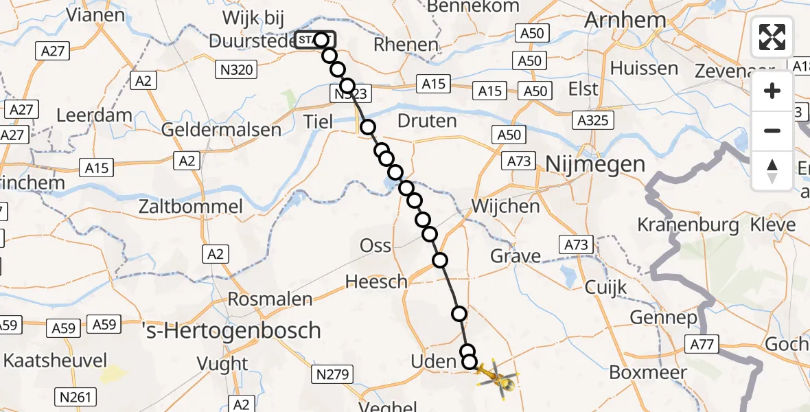 Vluchtroute Traumahelikopter Maurik - Odiliapeel, 04 april 2023, 15:36