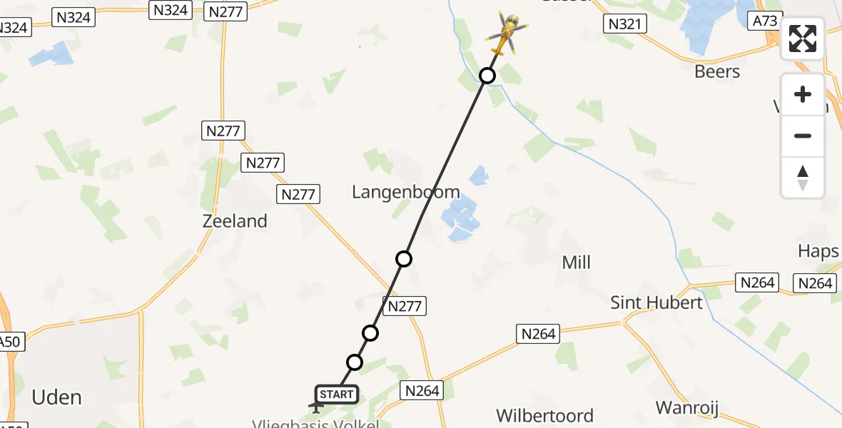 Vluchtroute Traumahelikopter Vliegbasis Volkel - Escharen, 04 april 2023, 16:54