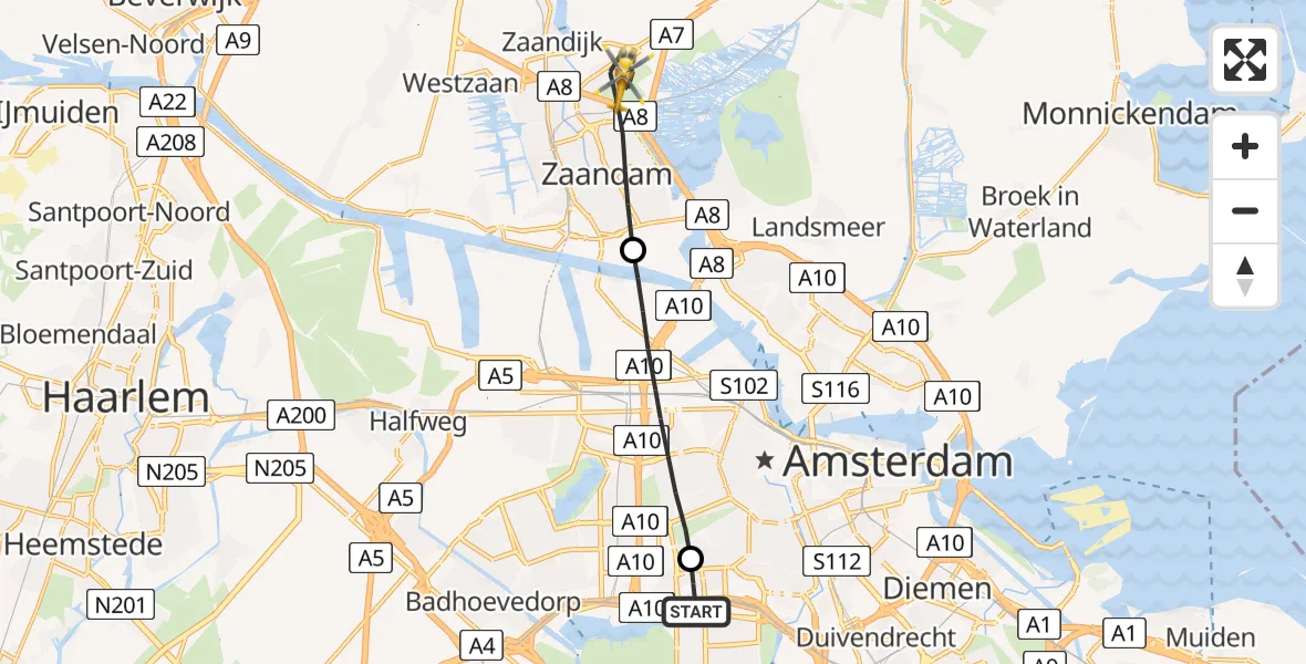 Vluchtroute Traumahelikopter VU Medisch Centrum Amsterdam - Zaandam, 04 april 2023, 17:27