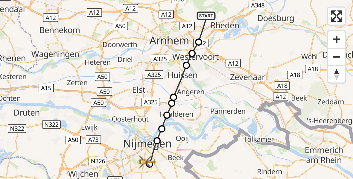Vluchtroute Traumahelikopter Velp - Radboud Universitair Medisch Centrum, 04 april 2023, 17:29