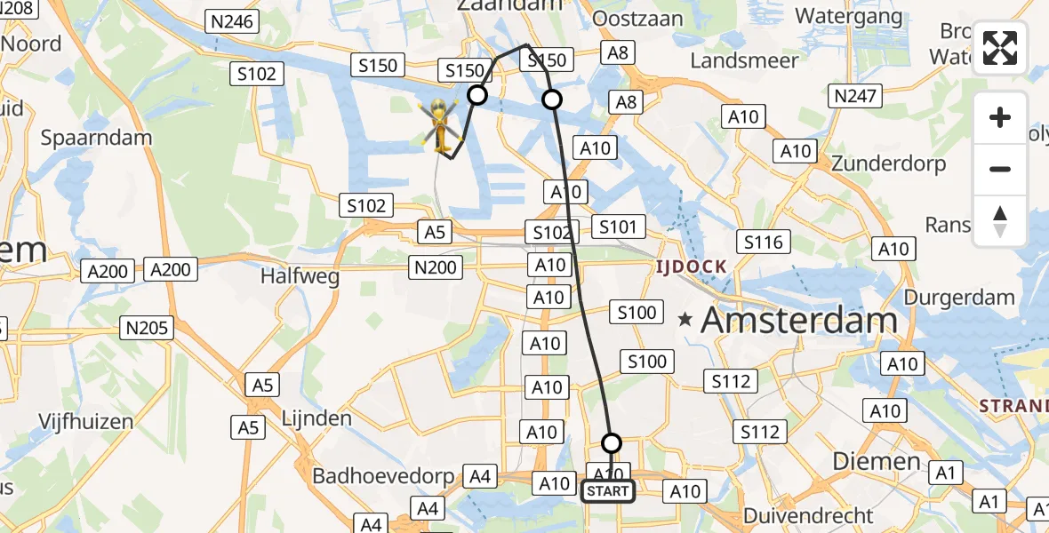 Vluchtroute Traumahelikopter VU Medisch Centrum Amsterdam - Amsterdam Heliport, 04 april 2023, 21:35