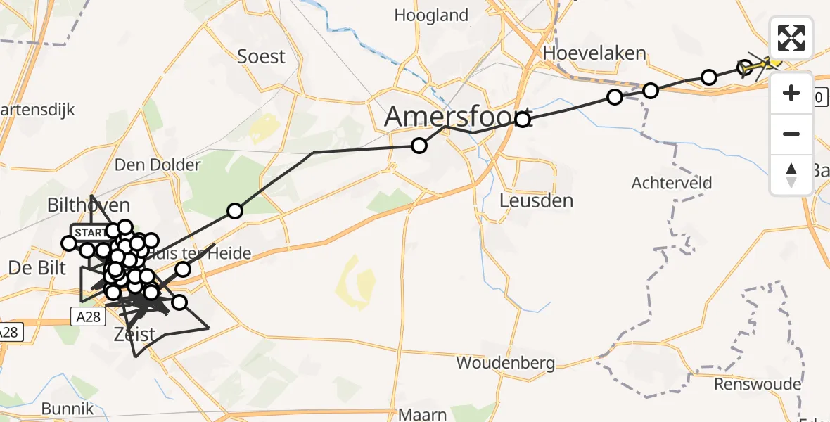 Routekaart van de vlucht: Politiehelikopter naar Terschuur