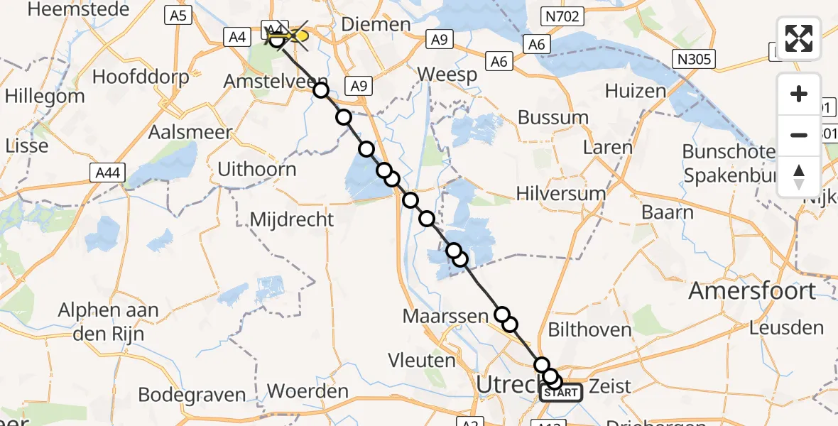 Routekaart van de vlucht: Lifeliner 1 naar VU Medisch Centrum Amsterdam