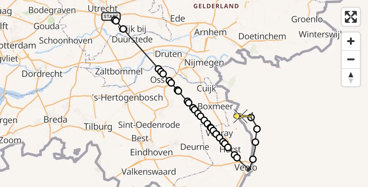 Routekaart van de vlucht: Politiehelikopter naar 