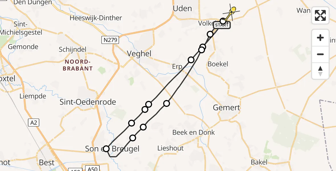 Routekaart van de vlucht: Lifeliner 3 naar Vliegbasis Volkel