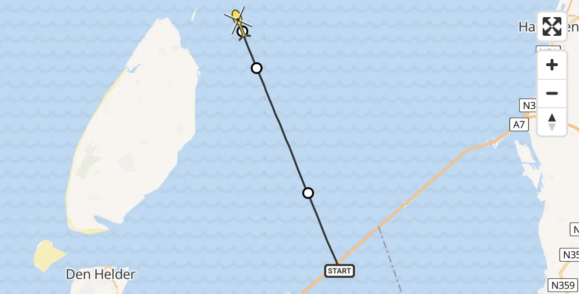 Routekaart van de vlucht: Politiehelikopter naar Vlieland