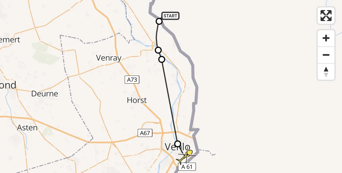 Routekaart van de vlucht: Politiehelikopter naar Venlo