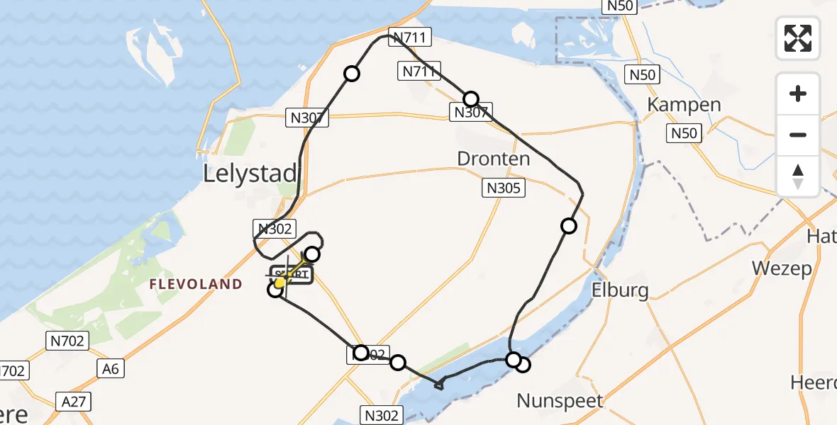 Vluchtroute Traumahelikopter van Lelystad Airport naar Lelystad Airport