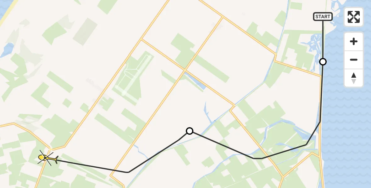 Routekaart van de vlucht: Politiehelikopter naar De Waal