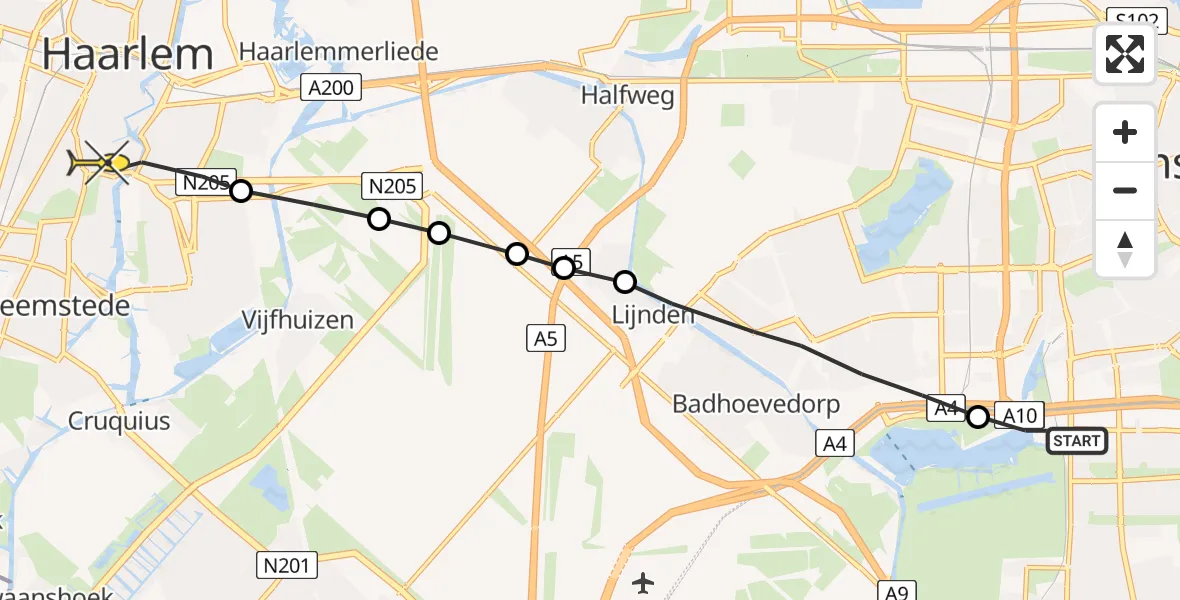 Routekaart van de vlucht: Lifeliner 1 naar Haarlem