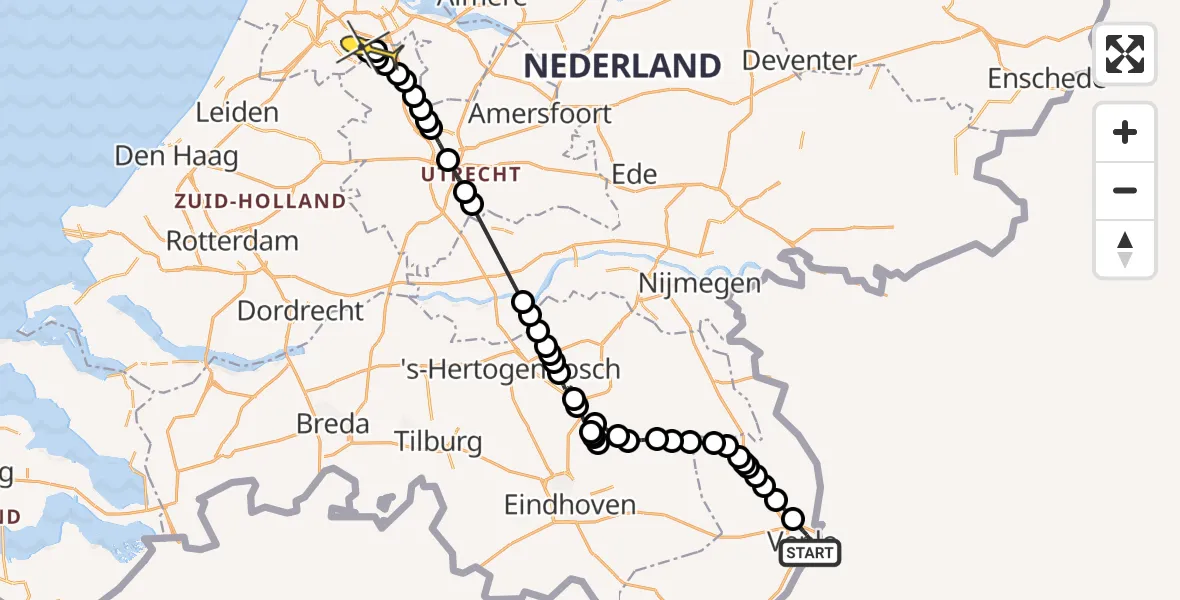 Routekaart van de vlucht: Politiehelikopter naar Ouderkerk aan de Amstel