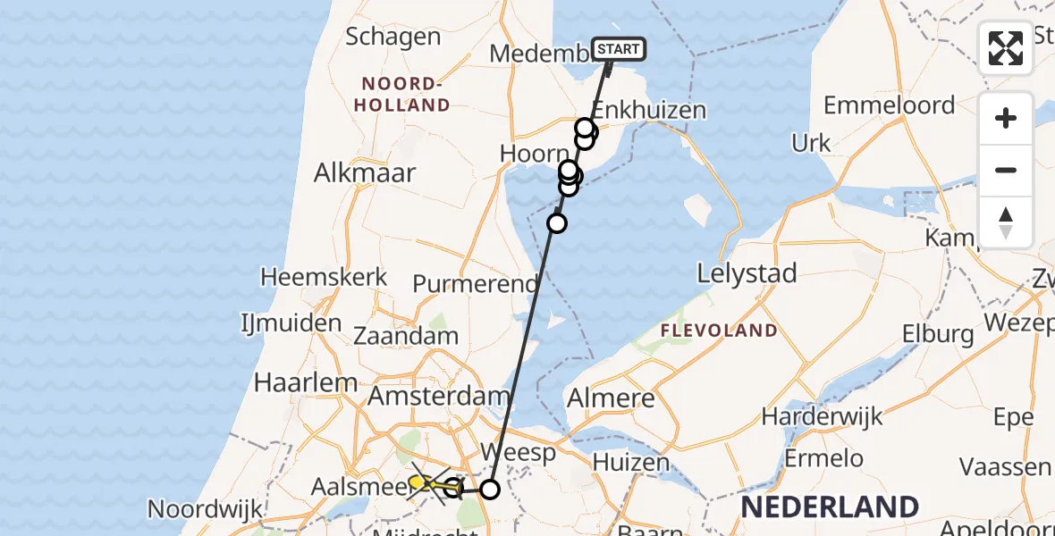 Routekaart van de vlucht: Politiehelikopter naar Ouderkerk aan de Amstel