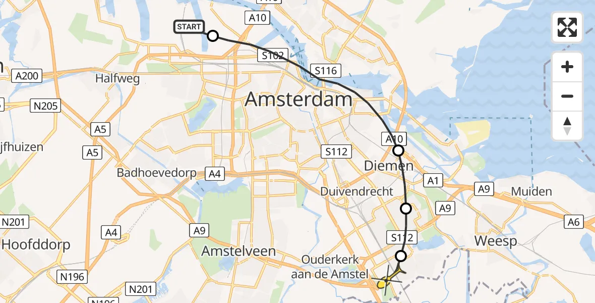 Routekaart van de vlucht: Lifeliner 1 naar Academisch Medisch Centrum (AMC)