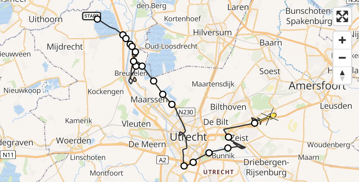 Routekaart van de vlucht: Politieheli naar Soesterberg