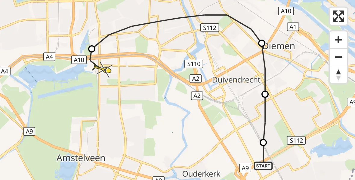 Routekaart van de vlucht: Lifeliner 1 naar VU Medisch Centrum Amsterdam