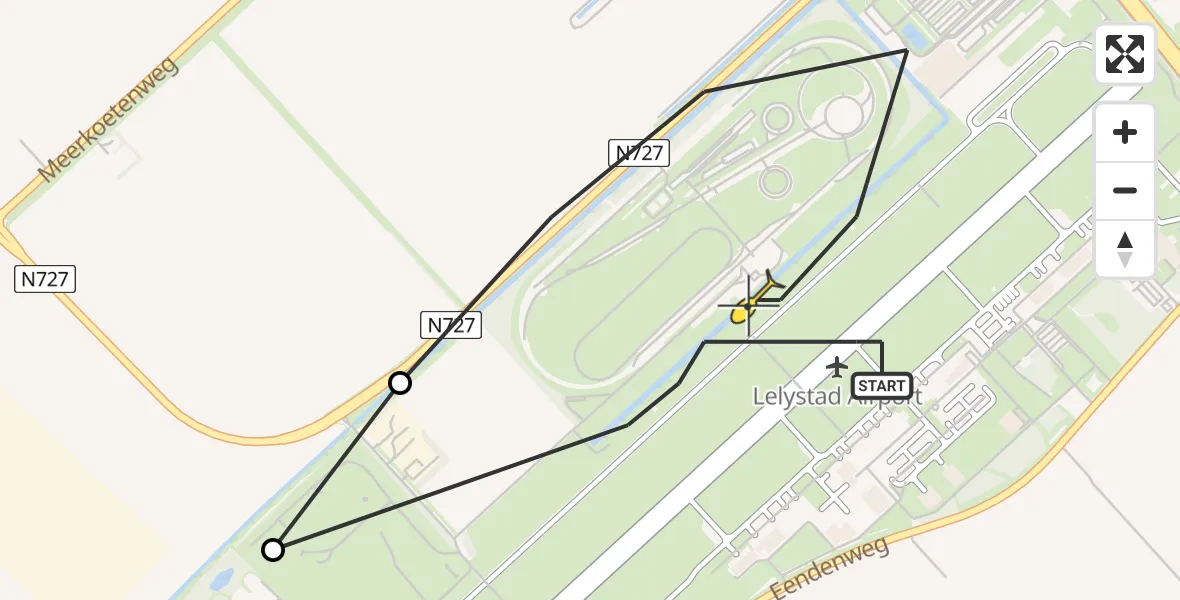 Routekaart van de vlucht: Traumaheli naar Lelystad Airport