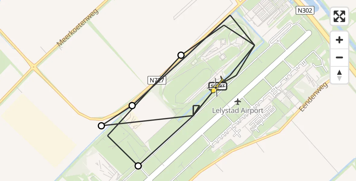 Vluchtroute Traumahelikopter van Lelystad Airport naar Lelystad Airport