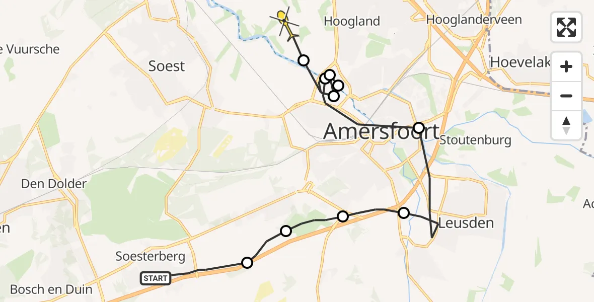 Routekaart van de vlucht: Politieheli naar Hoogland