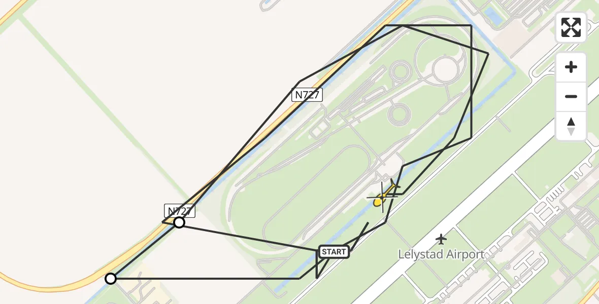 Routekaart van de vlucht: Traumaheli naar Lelystad Airport