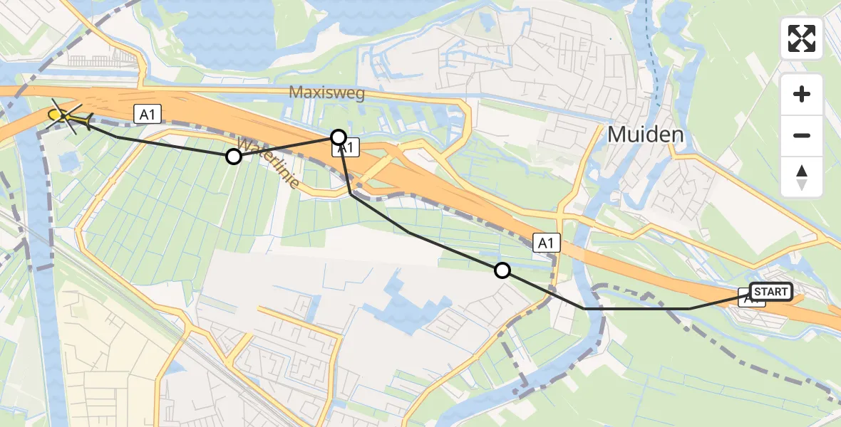 Routekaart van de vlucht: Politieheli naar Muiden