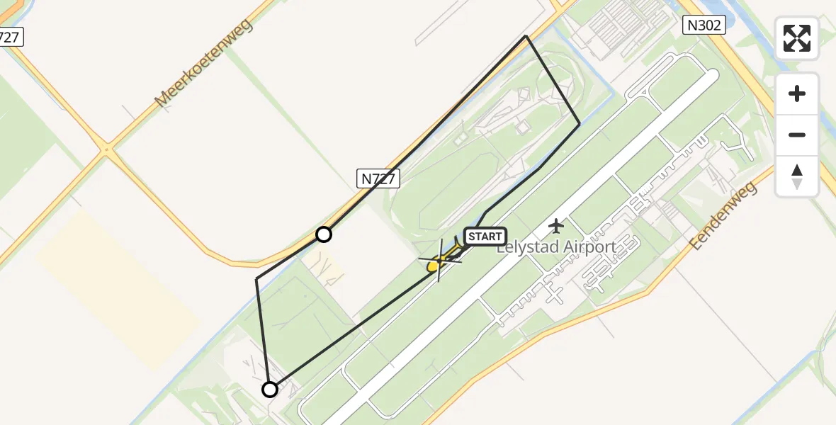 Vluchtroute Traumahelikopter van Lelystad Airport naar Lelystad Airport