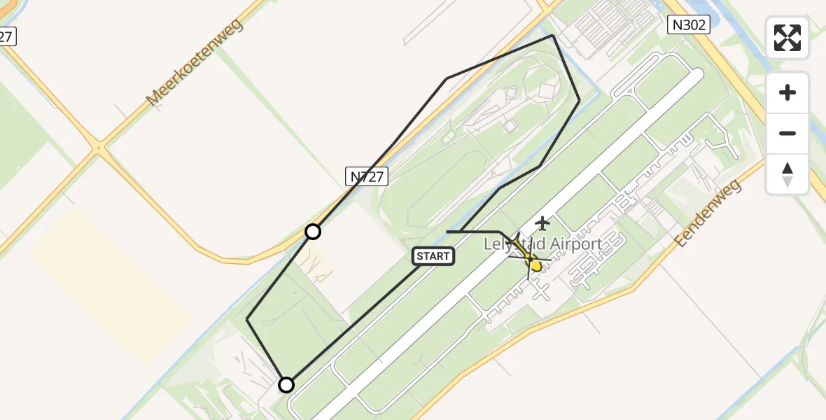 Vluchtroute Traumahelikopter van Lelystad Airport naar Lelystad Airport