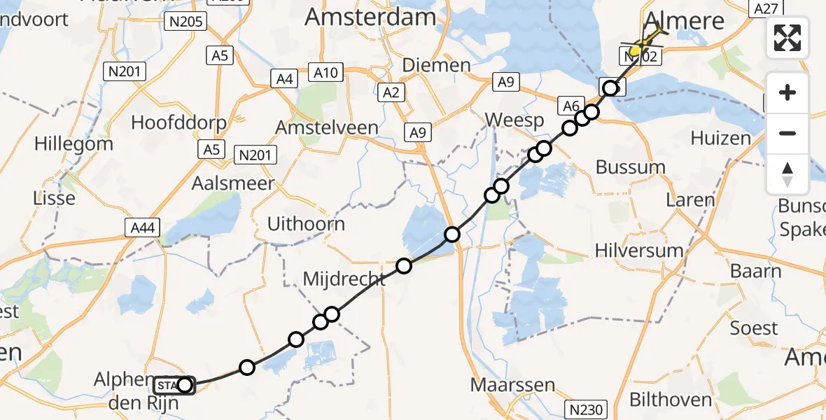 Routekaart van de vlucht: Lifeliner 1 naar Almere