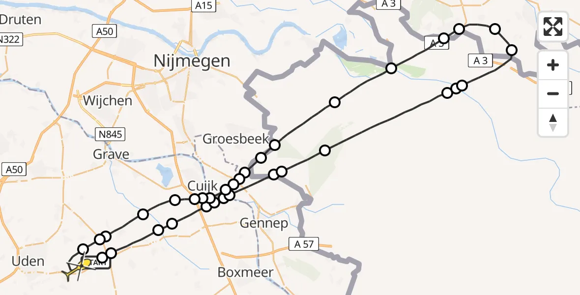 Routekaart van de vlucht: Lifeliner 3 naar Vliegbasis Volkel