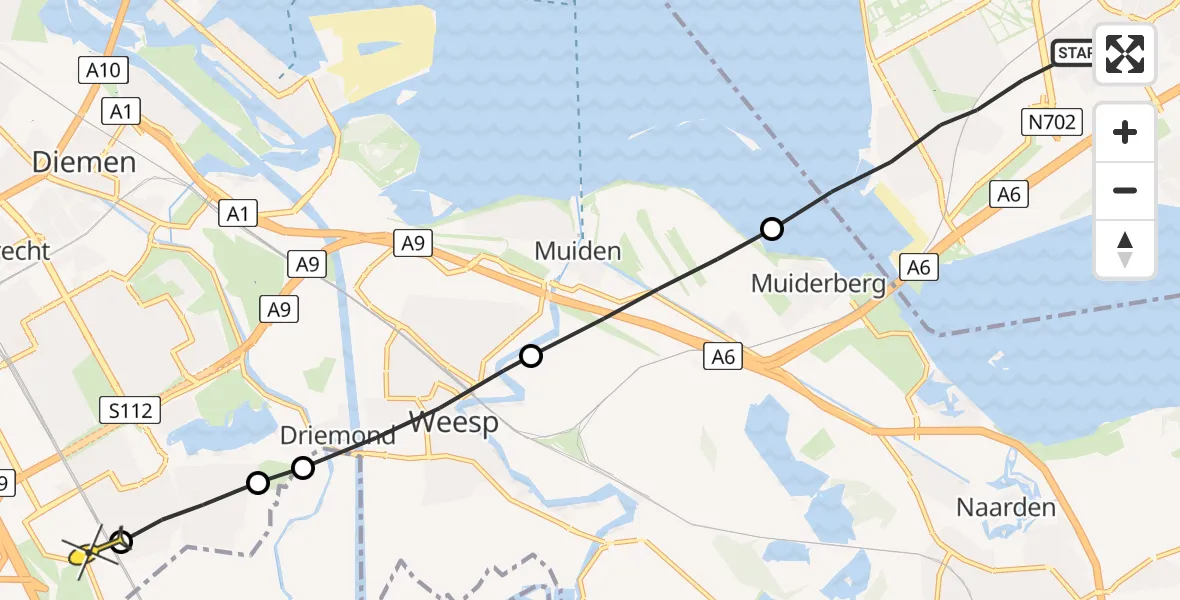 Routekaart van de vlucht: Lifeliner 1 naar Academisch Medisch Centrum (AMC)