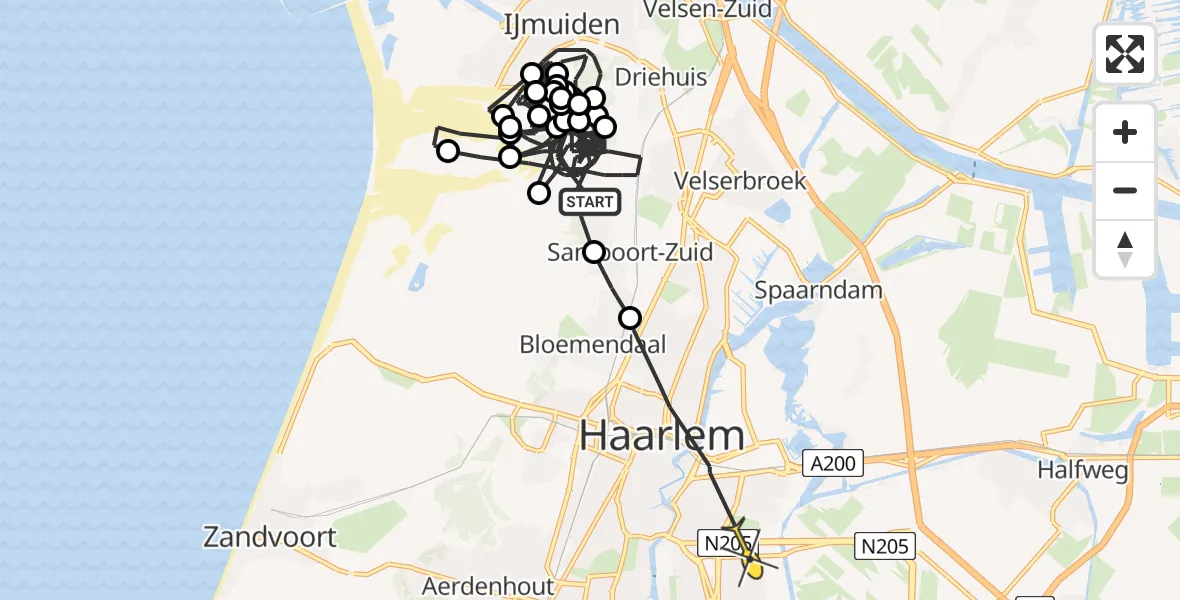 Routekaart van de vlucht: Politieheli naar Haarlem