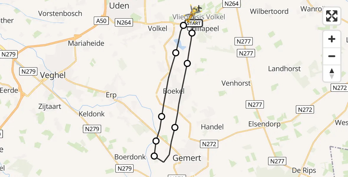 Vluchtroute Traumahelikopter Vliegbasis Volkel - Vliegbasis Volkel, 05 april 2023, 17:05